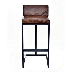 Modern Industrial Retro Commercial Metal Frame Goat Leather Bar Chair Vintage Industrial Upholstery Counter Tall Bar Chair