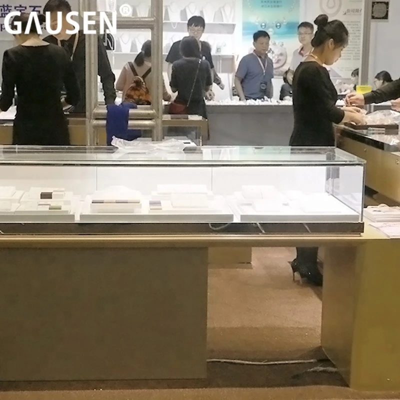 Modern luxury wood glass jewelry display counter cabinet