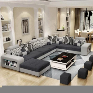 Modern Style Fabric Sectional Sofa Cum Bed Couch Living Room Sofas Set Home Furnture Luxury u shaped Corner sofa set 7 seater