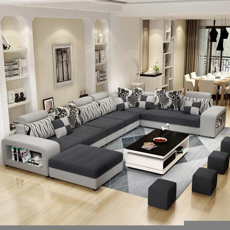Modern Style Fabric Sectional Sofa Cum Bed Couch Living Room Sofas Set Home Furnture Luxury u shaped Corner sofa set 7 seater