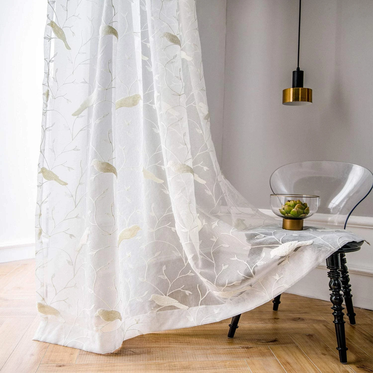 modern style Good Quality Elegant White Curtain Fabric Embroider Tulle Sheer Curtain