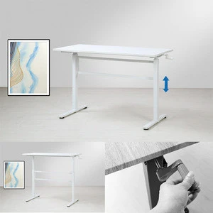 Modern stylish design white furniture wooden desktop metal legs lift computer table adjustable office desk for sit and stand