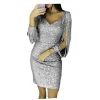Modest spring sexy glitter tassel long sleeve party cocktail bodycon dresses for women