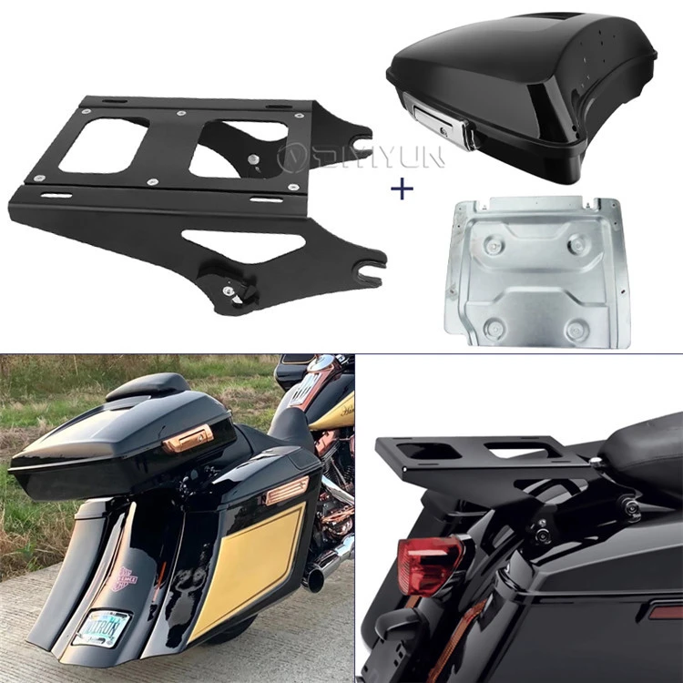 Motorcycle Razor Tour Pak Top Tail Boxes Trunk with Backrest Locks for Harley Touring Street Electra Road King CVO 96-20