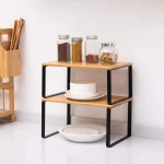 Natural Bamboo Stackable & Expandable Kitchen Cabinet and Counter Top Organizer Shelf Set of 2 Kitchen Shelves Racks