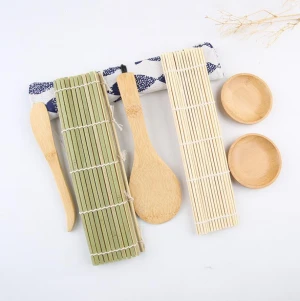 Natural Japanese Style Bamboo Sushi Making Tool Kit Equipment Rice Roller Curtain Sushi Making Kit with Bazooka