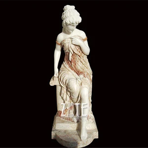 Natural marble hand carved granite stone lady with flower sculptures