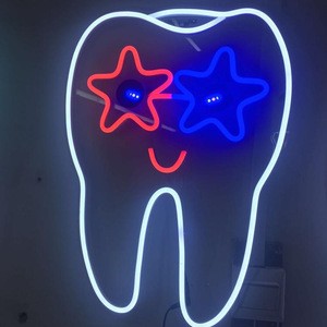 neon tooth shape light for dental clinics decoration