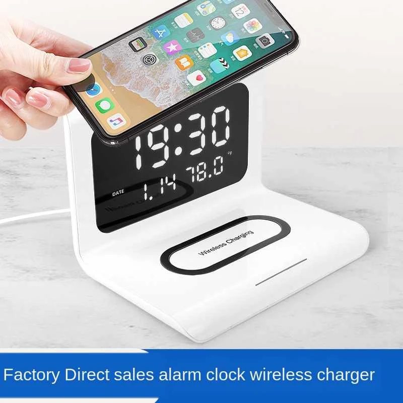New alarm clock wireless Charger Apple Clock wireless Fast Charge multi-function three in one mobile wireless charge