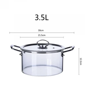 new design borosilicate clear glass cooking pot Glass soup pot cookware set with stainless steel handles