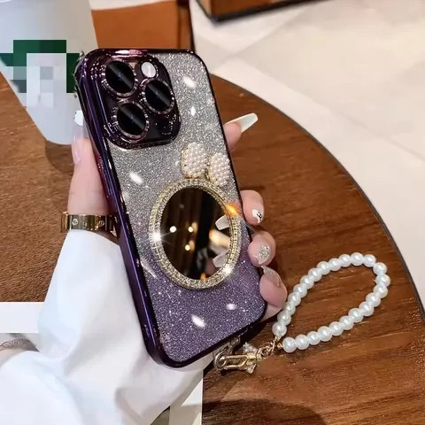 New fashion girls phone case creative mirror transparent protective shine bling shell for iPhone 13 14 15 pro max