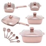 Non Stick Aluminum Kitchen ware Cook Set Non-Stick  Granite Coating Non-stick Soup Pot Pan Cookware Sets Wholesale