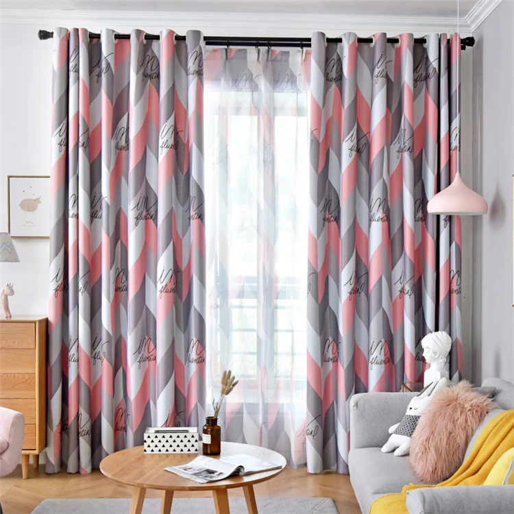 Nordic Style Geometry Printing Style Living Room Bedroom Washable Thermal Insulated Hooks Ready Made Curtain//
