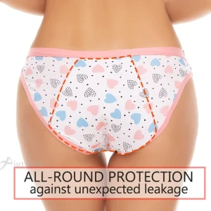 OEM Printed Cute Small Size Teen Girls Heard Print Super Absorbent 4 Layers Leak Proof Cotton Period Panties For Teenagers