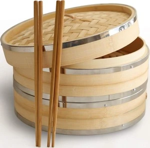 Organic Bamboo Steamer Basket by Harcas. Large 2-Tier with Lid. Strong and