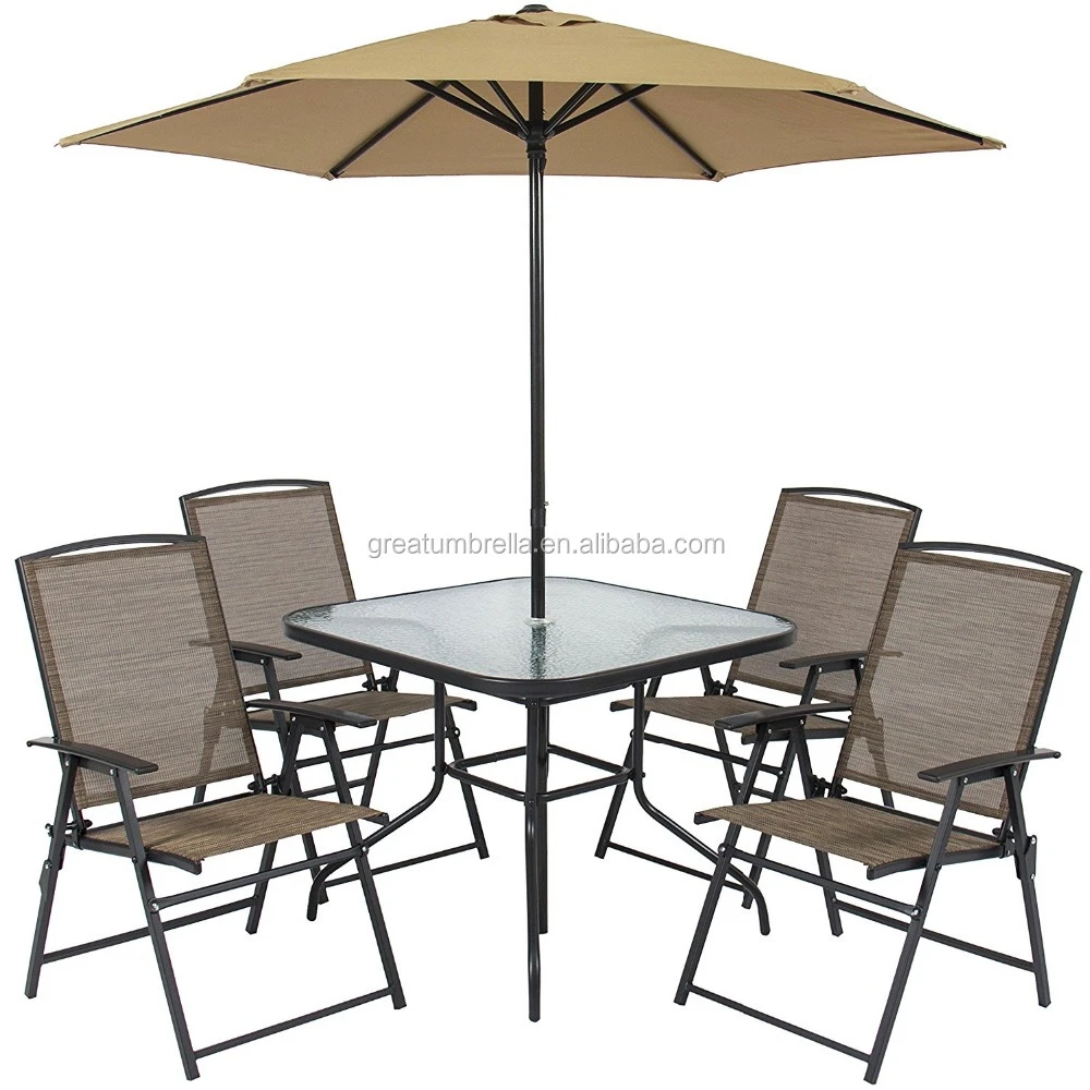 Outdoor 6 Piece Folding Patio Dining Furniture Set with Umbrella