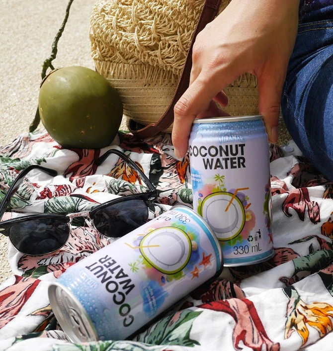 Canned 100% Fresh Coconut Water Juice with Coconut Pulp