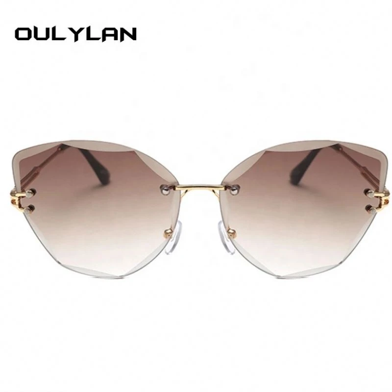 Professional Made Luxury Uv400 Cat Eye Sunglasses, Rimless Sun Glasses Gradient Shades Cutting Lens Female Eyewear