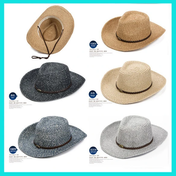 Promotional Customized Logo wholesale Bulk Panama Straw Hats Summer Beach Cheap Mexican Straw Cowboy Hat For Men