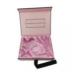 rectangle custom Satin lined folding hair extensions cardboard packaging box pink wigs gift paper package with Ribbon