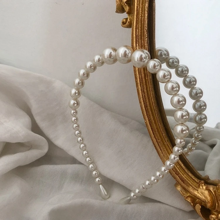 Retro pearl bridal headbands wedding jewelry big white pearl headband hair accessories