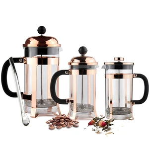 Rose Golden Color Glass Material and Glass Tea Set  Drinkware Type French Press Stainless Steel Coffee Plunger Coffee Set