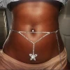 Sexy Rhinestone Butterfly Belly Chain Silver Body Jewelry for Women Beach Bikini Crystal Waist Chain Lower Back Chain