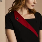 Short Sleeve Concealed Centre Back Zip Contrast Panel 100% Polyester Asymmetric Uniforms Tunic Top for Hosekeeping Women