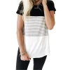 Short Sleeve Round Neck Triple Color Block Stripe T-Shirt Casual Blouse Women T Shirts And Tops