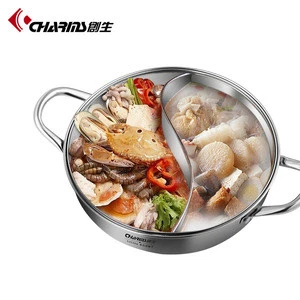 SiChuan Induction Stock Pot Compatible , Dual Sided Stainless Steel Hot Pot With Divider