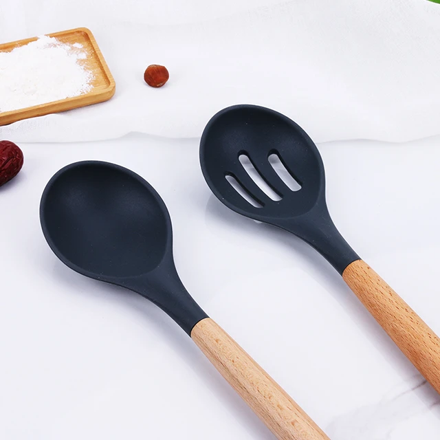 Silicone Kitchen Cooking Utensil set with wood handle, Accessories, Silicone Spatula set, Serving Utensils Tool