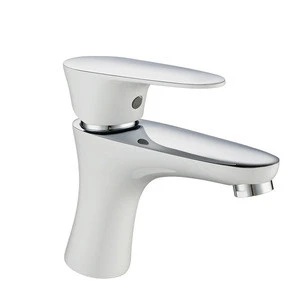 Simple White Painting Chrome Plated Single Lever 35mm Ceramic Cartridge Deck Mounted Wash Basin Water Faucet