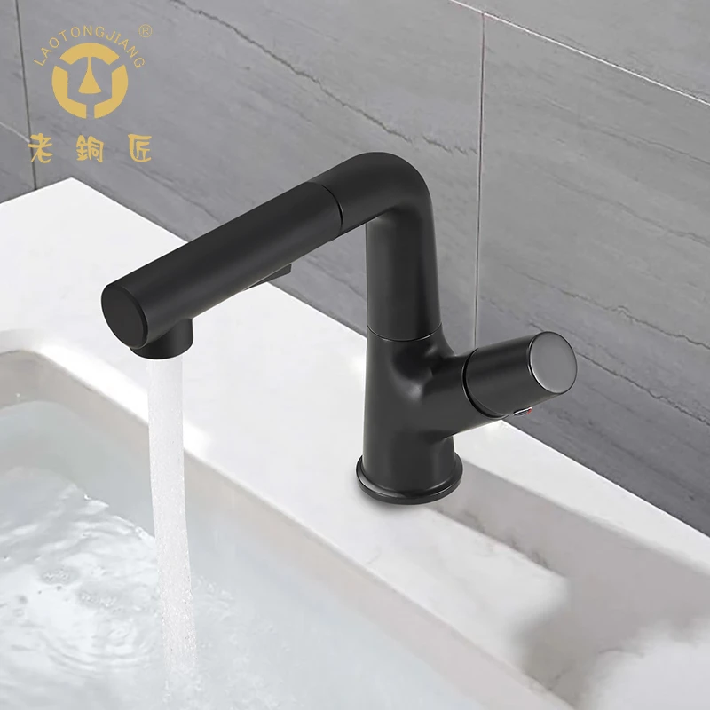 single handle rotatable pull out black faucet deck mounted brass basin mixer kitchen sink faucet