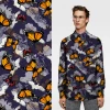 Small order long sleeve spring casual funny floral design button up shirts custom printing for men