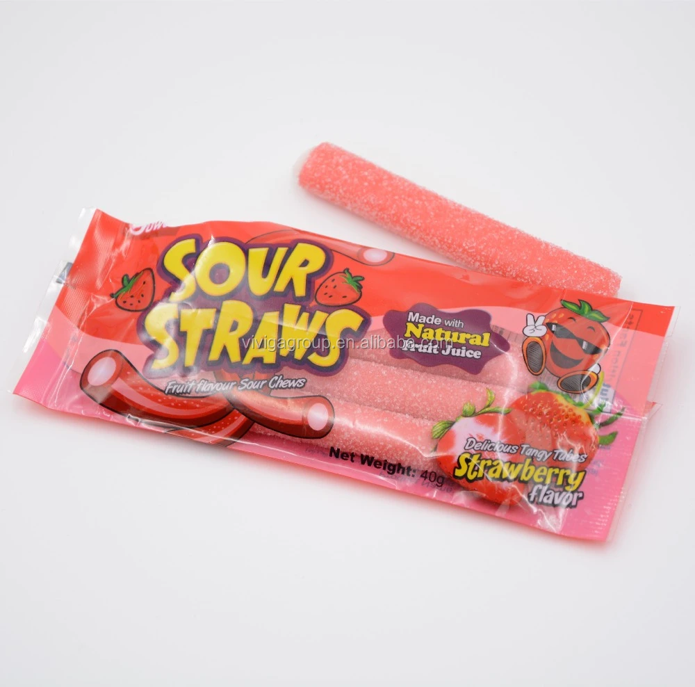 Sour Straws center filled gummy liquorice starch candy