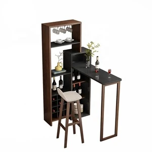 Stylish wine storage home furniture cabinet black wooden foldable mini bar table set