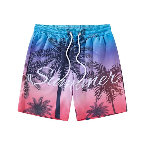 Sublimation Print Mens Beach Wear Set Quick Dry Satin Polyester Button Down Collar Short Sleeves Mens Hawaiian Shirt And Shorts