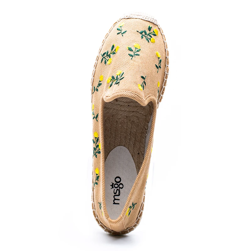 The fashion women canvas embroidery flower basic slip-on comfortable jute insole espadrilles flat shoes