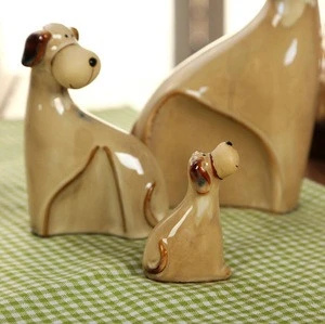 Three Pieces Dog Family Ceramic Artificial Decoration