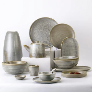 Tiktok Hot Sale Eco friendly Yayu ceramic_cookware_set with circle design china dinner set full sizes china dinnerware set
