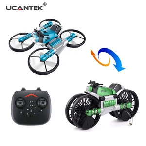 UCANTEK 2.4GHz Remote Control Foldable Quadcopter Drone Altitude Hold 2 in 1 RC Motorcycle Drone Toys For Kids