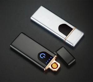 Ultra thin fingerprint touch usb lighter with double sided heating coin lighter ,windproof cigarette electronic lighter
