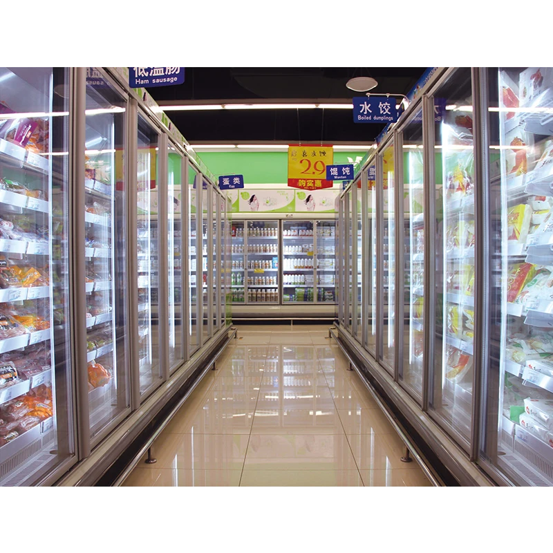 upright chiller supermarket glass freezer cold drink display cooler