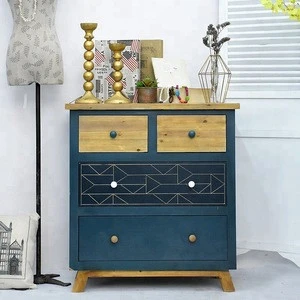 Vintage Blue Solid Wooden furniture Antique Style living room Cabinet