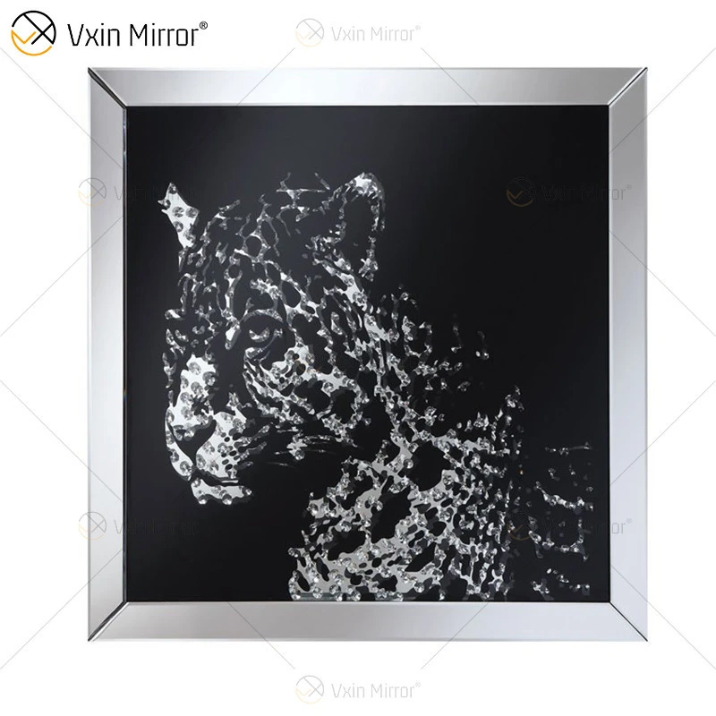 VXin WXMA-19 Home Decor glass frame Mirrored Cheetah wall Art Crystal porcelain painting