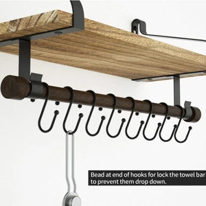 Wall Mount Kitchen Shelves and Towel Bar with 8 Hanging Removable S-Hooks