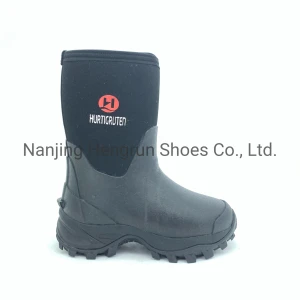 Waterproof Anti-Slip Kid Footwear Black Neoprene Rubber Boots for Girls &amp; Boys
