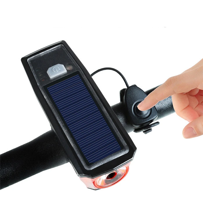 Waterproof Solar Power LED Bike Light Multi-functional Bicycle Bell USB Rechargeable Bicycle Front Headlights Bike Light