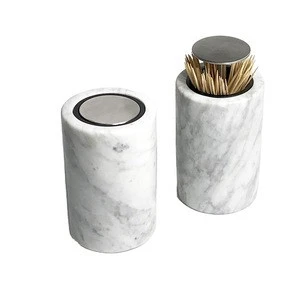White Marble Anthmatic Press Ceramic Toothpick Holder Novelty Toothpick Dispenser