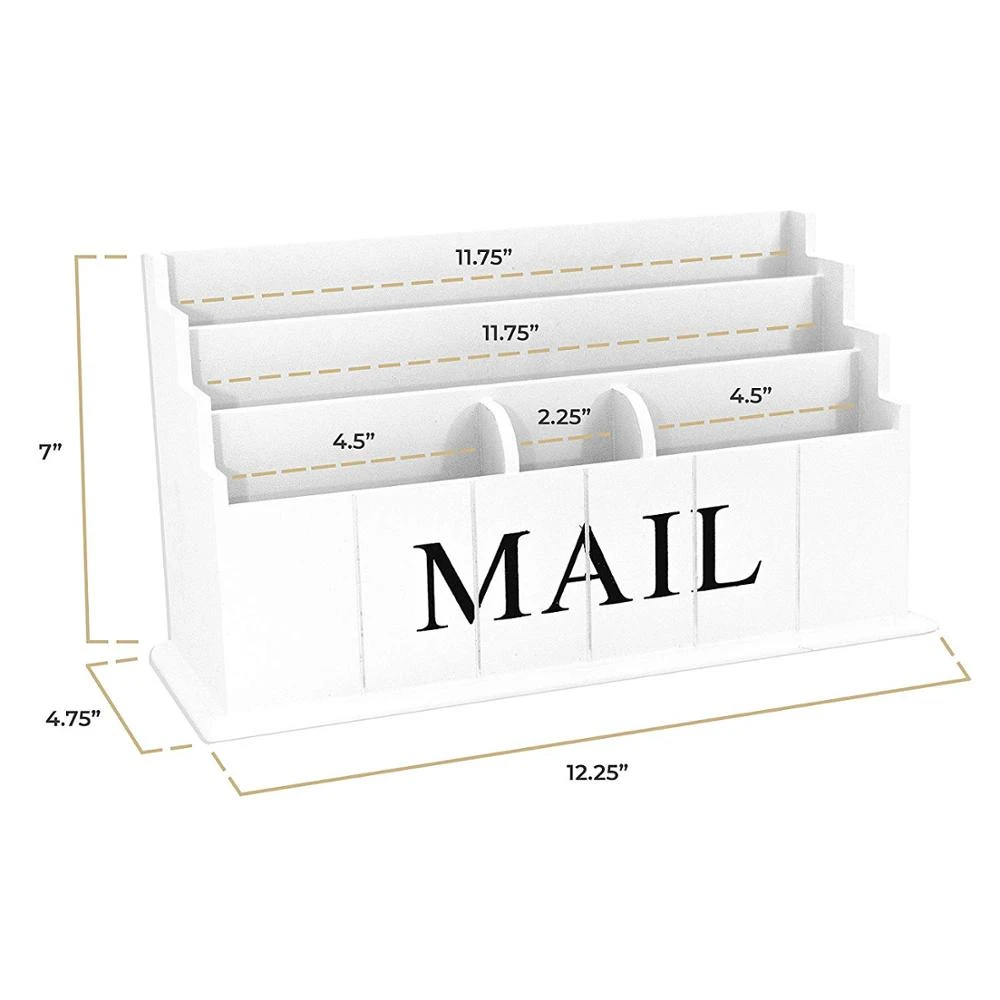 White Wooden Mail Organizer - 3 Tier White Desk Organizer - Rustic Country Mail Sorter